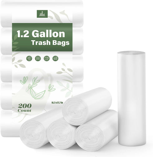 Jaoul 1.2 Gallon Small Trash Bags, 200 Counts Unscented Strong Bathroom Trash Bags for Cat Litter (White)