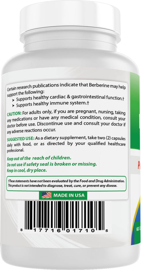 Best Naturals Berberine Plus 1000mg per Serving, Non-GMO, 60 Capsules with Vitamin C & Zinc Gluconate