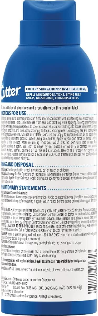 Cutter Skinsations Insect Repellent, 7% DEET, Repels Mosquitos, Ticks, Gnats, Fleas, 6 fl Ounce