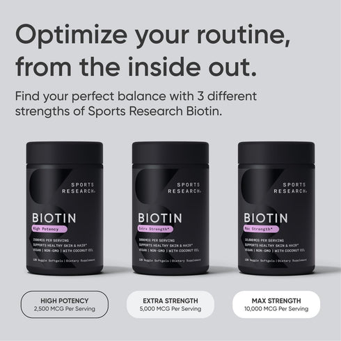 Sports Research Vegan Biotin 10,000mcg with Organic Coconut Oil, 30 Softgels for Hair & Skin Support