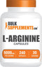 BulkSupplements.com L-Arginine 5000mg Capsules - Nitric Oxide Supplement, Gluten Free, 240 Capsules (Pack of 1)