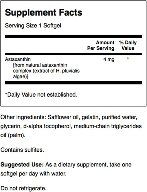 Swanson Astaxanthin Supplement, 60 Softgels (4 mg) for Eye, Vision, Brain, and Skin Health