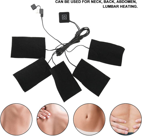 Electric Clothes Heating Pads Set, 5Pcs Adjustable Temperature USB Heater Pads, Waterproof Fiber Heating Pads 4.3 x