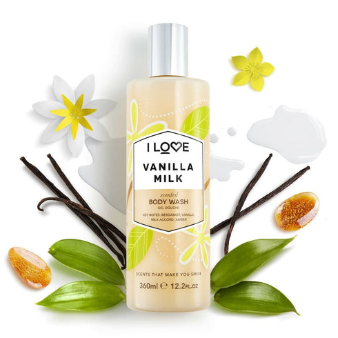I Love Vanilla Milk Scented Body Wash - 12.7 oz, Moisturizing Body Wash and Foaming Bubble Bath