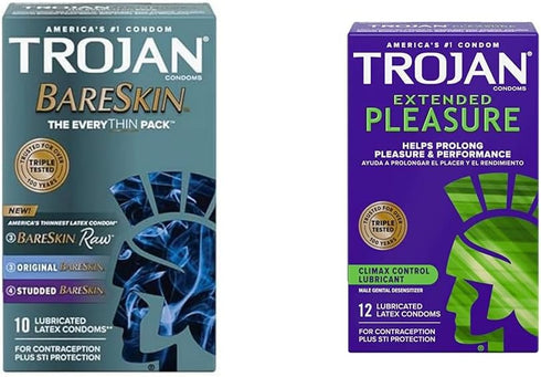 TROJAN Bareskin Condoms 10 Count & Extended Pleasure Climax Control Condoms 12 Count