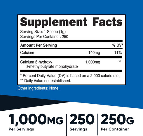 Nutricost HMB Powder (Beta-Hydroxy Beta-Methylbutyrate) 250 Grams - Gluten Free & Non-GMO