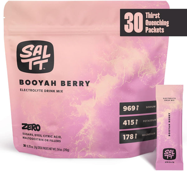 SALTT Electrolytes Powder Flavored Drink Mix, Booyah Berry, 30 Hydration Packets, Zero Sugar & Gluten Free