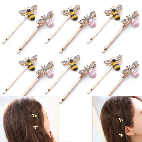Luckycivia 12 Pcs Metal Cute Bee Hairpin, Exquisite Alloy Crystal Bee Hair Side Clips, Honeybee Hair Accessories for