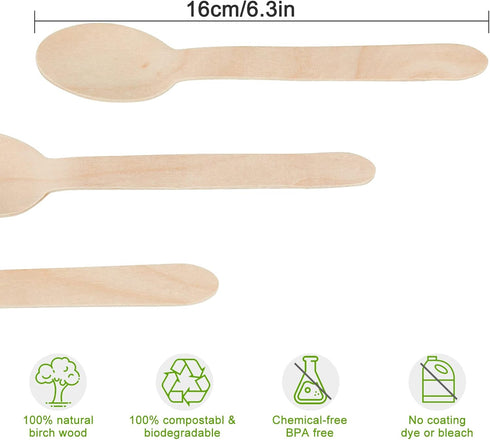 200 Pack Wooden Spoons Disposable - 6.3 Inch Length Biodegradable Cutlery - Compostable Bamboo Spoon For Chocolate, Coffee, Flavor, Ice Cream, Dessert, Parties, Dinners, Catering Services, Gatherings