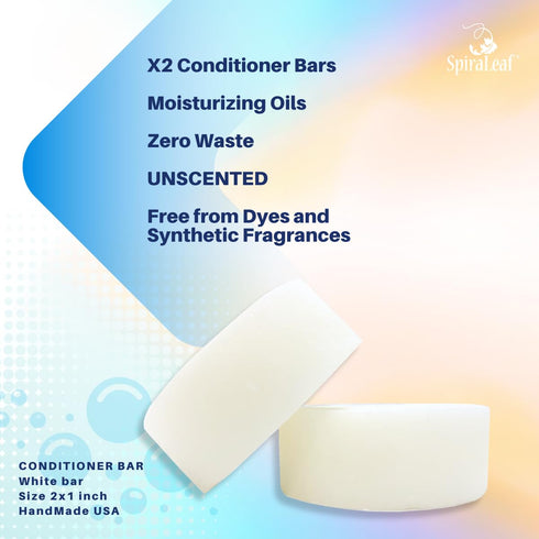 Spiraleaf Solid Conditioner Bars x2, UNSCENTED, All Hair Types, Rich Nourishing Oils, Fragrance-Free, Crafted in the