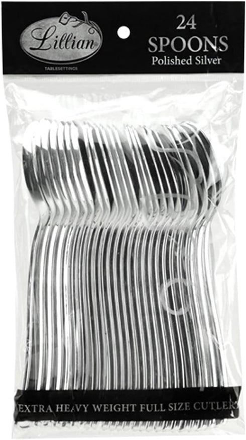Plastic Cutlery Silverware, Extra Heavyweight Disposable Flatware, Full Size Plastic Spoons, 24 Pack