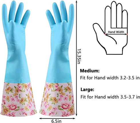 KINGFINGER Rubber Latex Waterproof Dishwashing Gloves, 2 Pair Medium Long Cuff Household Cleaning Gloves