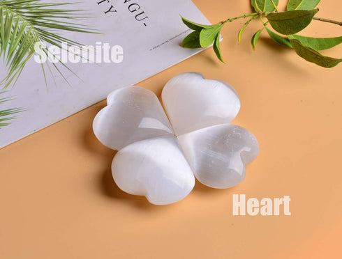 AMOYSTONE Selenite Crystal Hearts of Palm, 2PCS Worry Stone Crystal and Healing Stones for Home Decoration