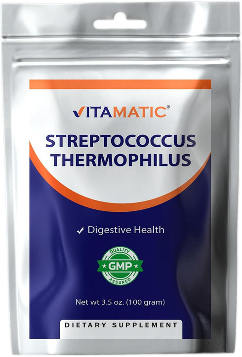 Vitamatic Streptococcus Thermophilus Probiotic Powder - Digestive Health Support, 100 Gram (3.5 OZ), 100 Servings