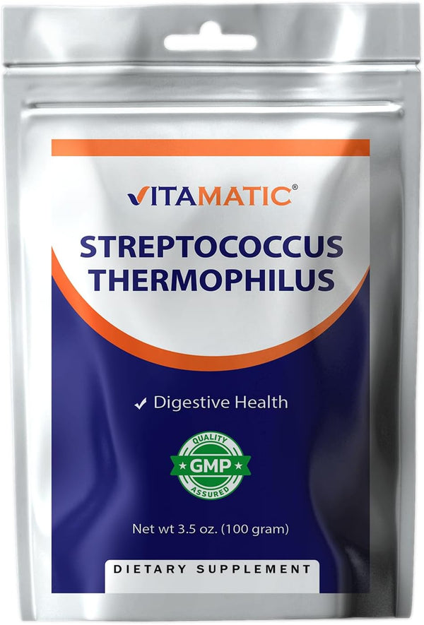 Vitamatic Streptococcus Thermophilus Probiotic Powder - Digestive Health Support, 100 Gram (3.5 OZ), 100 Servings