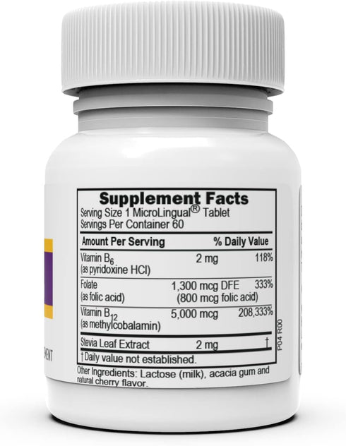 Superior Source No Shot Vitamin B12 Methylcobalamin (5000 mcg), B6, Folic Acid, Quick Dissolve Sublingual Tablets, 60 Ct, Increase Energy, Healthy Heart, Boost Metabolism, Stress Support, Non-GMO