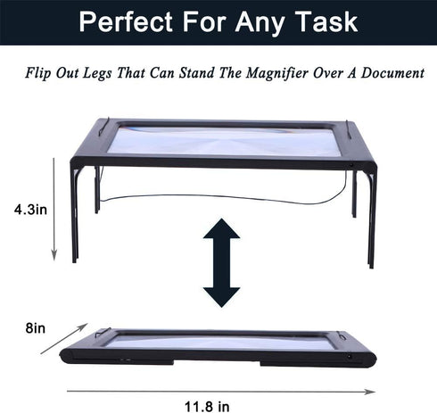Hands-Free Magnifying Glass, Large 3X Rectangular LED Lighted Magnifier, Portable for Elder