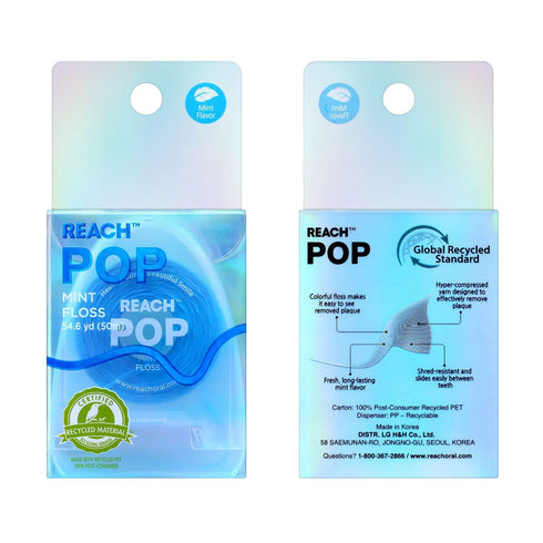 REACH POP Dental Floss, Blue Color, Mint, 54.7 YD | Vegan Wax & PFAS-Free, Durable, Shred Resistant, Effective Plaque