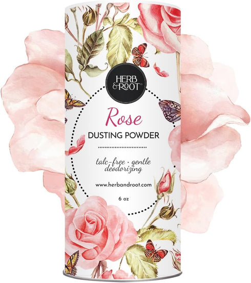Herb & Root Rose Scented Talc-Free Dusting Powder for Women, Anti-Chafing Body Powder, 6 oz