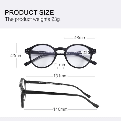 ZENOTTIC Blue Light Blocking Round Reading Glasses for Men and Women, Magnification 0.0 to 3.5