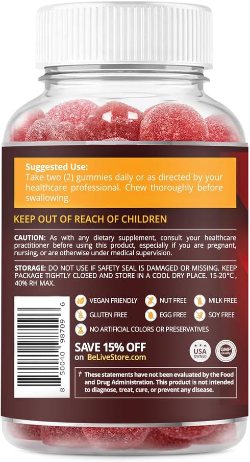BeLive Apple Cider Vinegar Gummies - Sugar-Free Detox & Cleanse, Vegan, Keto Friendly, 60 Ct