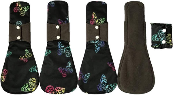 JUTESK MUMBABY 5pcs 14 Inch Overnight Charcoal Bamboo Mama Cloth/Menstrual Pads/Reusable Sanitary Pads
