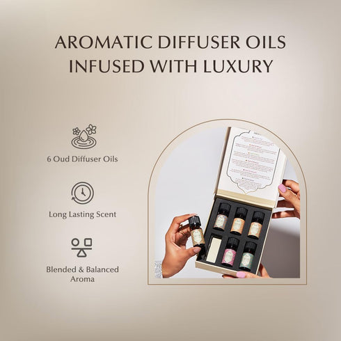 Set 6 10ml Set 100% Oud Diffuser Oil, Essential Oil Gift by Dukhni | x Arabic Oil Gift for Diffuser & humidifier | Pure
