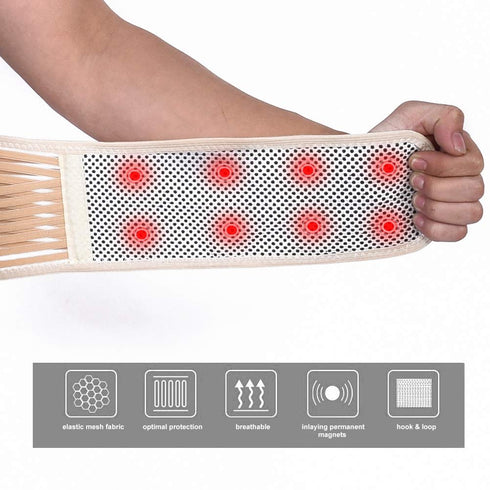 Lower Back Brace Support, Tourmaline Self-heating Lumbar Wrap with Adjustable Straps for Pain Relief (L - Beige)