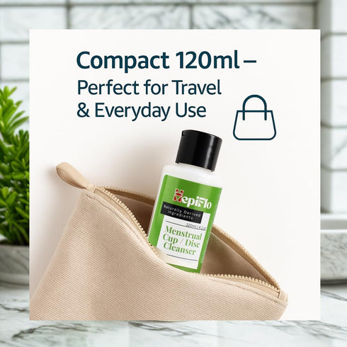 HepiFlo 120ml Menstrual Cup and Disc Cleanser Gel Gentle pH-Balanced Wash for Reusable Period Products | Natural