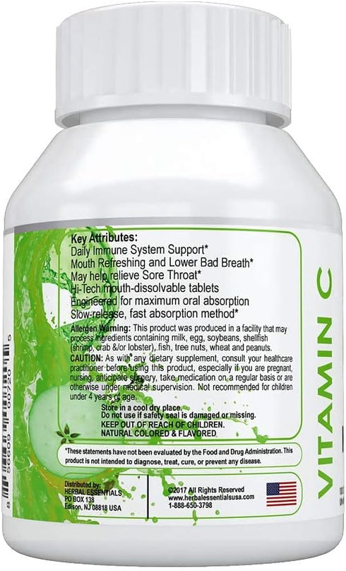 Vitamin C Chewable/Meltable | Natural Apple Flavor | Ultrafine Easy Oral Absorption 100mg, Mouth Refreshing, 100CT