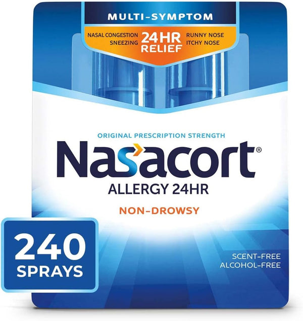 Nasacort 24HR Allergy Nasal Spray for Adults, Non-drowsy, Alcohol Free, 240 Sprays, 0.57 fl.oz. 2Ct