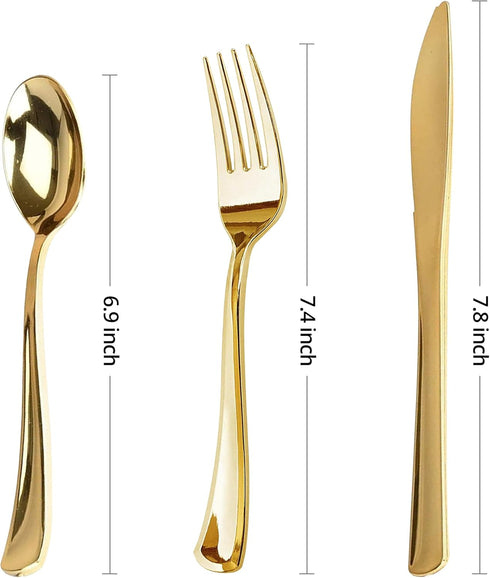 100 Pieces Gold Plastic Silverware Party Utensils Set - Heavy Duty Disposable and Durable Fancy Silverware Combo Set - 40 Forks, 30 Knives, and 30 Spoons by The FORKED