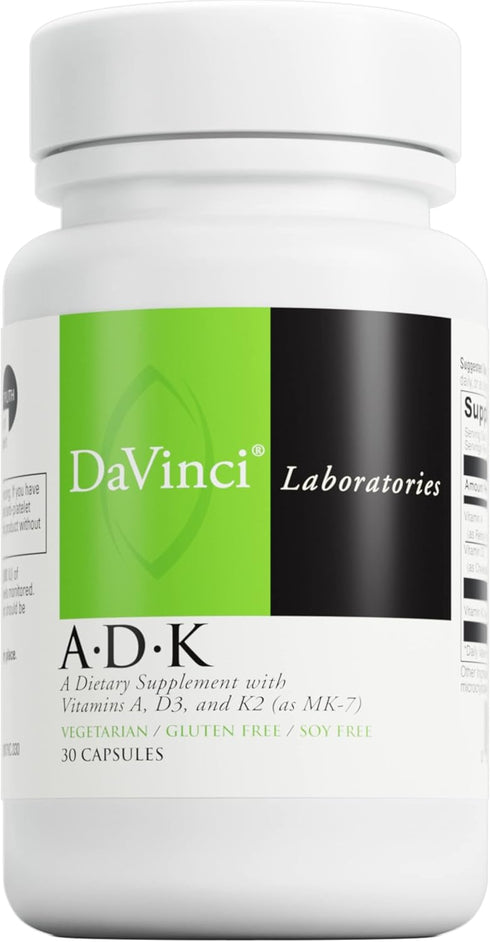 DAVINCI Labs ADK - 30 Capsules, Supports Bone, Heart & Immune Health with Vitamins A, D3 & K2 (MK-7)