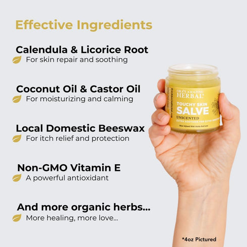 Touchy Skin Salve, Eczema Cream for Kids and Adults, Natural Itch Treatment, Calendula Ointment, 4 oz