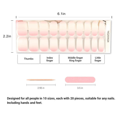 Semi Cured Gel Nail Strips - 20pcs Gel Nail Polish Stickers, Pink Full Wrap Gel Nail Art Stickers with Nail File &