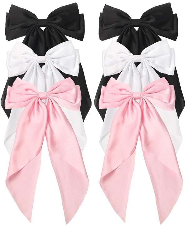 SUSULU 6pcs Large Hair Bows, Vintage Hair Barrette Clips for Women and Girls (Black/White/Pink)
