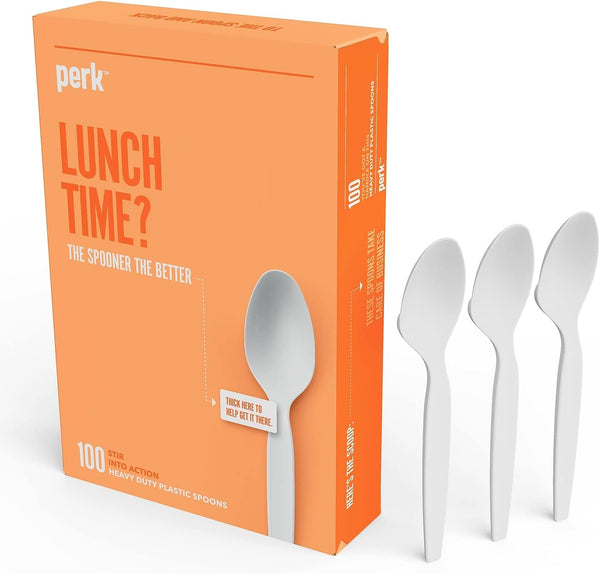 Perk Heavy-Weight Polystyrene Spoon, White, 100/Pack (PK56405)