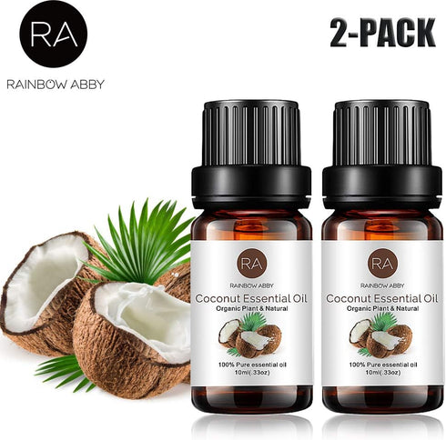 RAINBOW ABBY 2-Pack Coconut Essential Oil, Pure, Undiluted, Therapeutic Grade - 2x10 ml