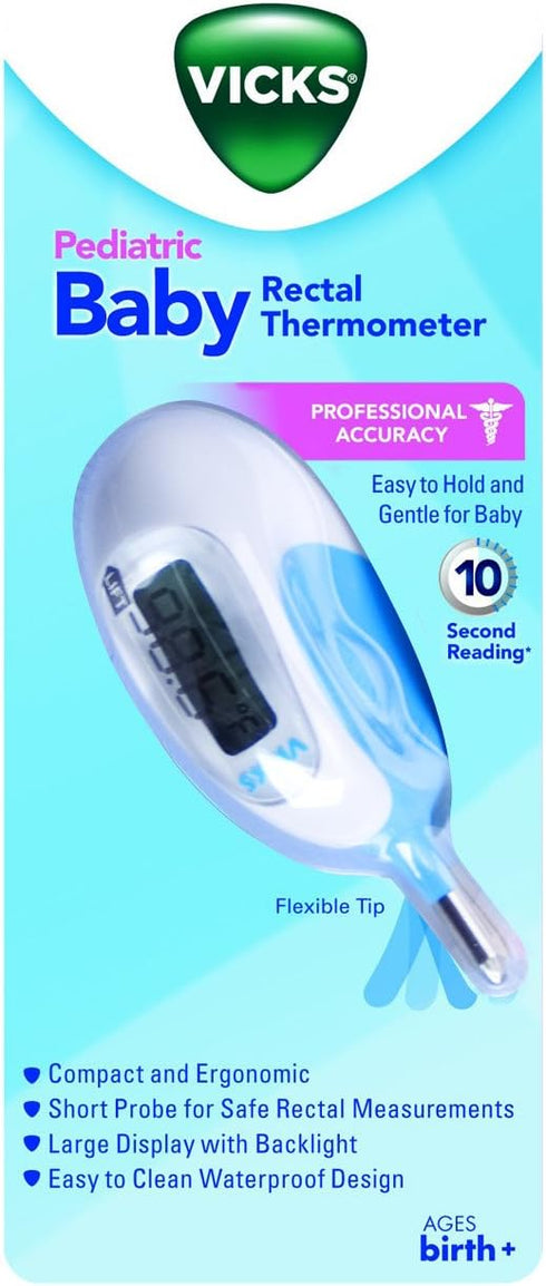 Vicks Baby Rectal Thermometer Baby Thermometer for Rectal Temperature, Short and Flexible Tip with Fast Read Times