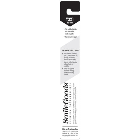 SmileGoods Y321 Youth Toothbrush, 32 Tuft, Soft Bristle, Assorted Colors, Bulk Pack of 72