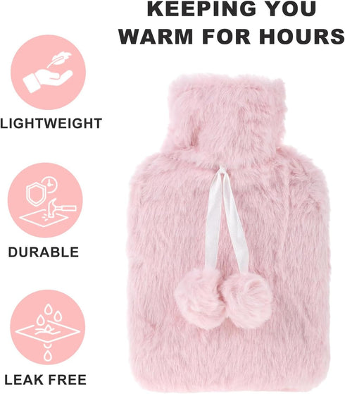 JoanofArc 0.5L Set Hot Water Bottle with Soft Cover, Small Hot Water Bag for Menstrual Pain Relief, Hand Feet Warmer