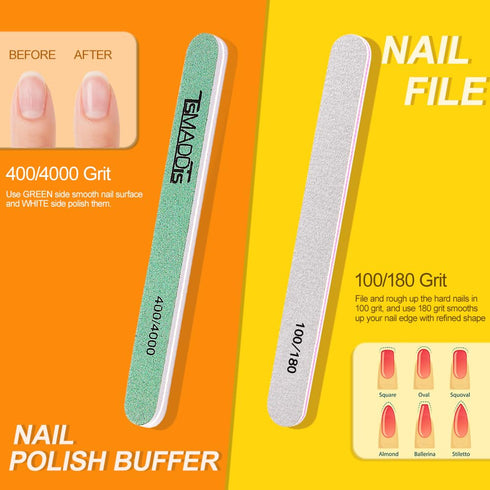 Nail File and Buffer, TsMADDTs Manicure and Pedicure Tool Kit with Nail Files, Buffers, Cuticle Pusher, 13pc