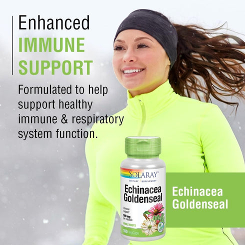 SOLARAY Echinacea Root & Goldenseal Root 500mg, 100 VegCaps, Healthy Immune & Respiratory Support