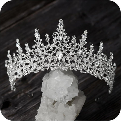 SWEETV Crystal Wedding Tiara for Women, Rhinestone Crown Headband, Royal Princess Hair Accessories for Prom Birthday