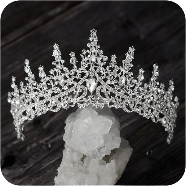 SWEETV Crystal Wedding Tiara for Women, Rhinestone Crown Headband, Royal Princess Hair Accessories for Prom Birthday