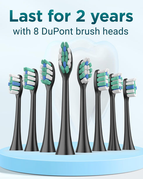 Upgraded Sonic Electric Toothbrush for Adults, Black, 8 Brush Heads, IPX7 Travel Case, 5 Modes, Smart Timer