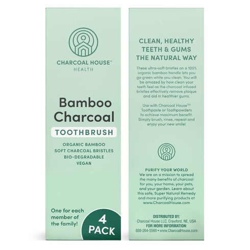 4-Pack Adult Organic Bamboo Charcoal Toothbrushes Set - Biodegradable & Natural with Soft Bristles