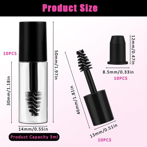 10 PCS Empty Mini 3ml Mascara Tubes, Mini Eyelash Cream Container Bottle with Eyelash Wand Rubber Inserts, Empty Mascara Tube Kit for DIY Mascara for Home and Travel