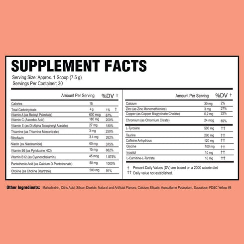 Morning Buzz Energy Drink Powder - Sugar-Free Energy Boost Drink Mix - 30 Servings, Peach Rita