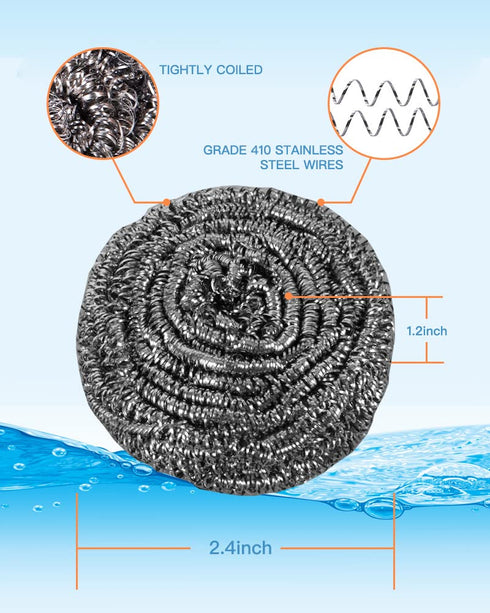 12Pcs Steel Wool Scrubber Pads for Cleaning Dishes, Pots, Ovens, Grills, Stainless Steel Scrubbers, 12 Pack